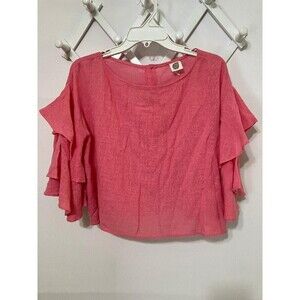 Anthropologie Womens Lilka Lora Crop Top Small Pink Rose Ruffle Flowy Turkey